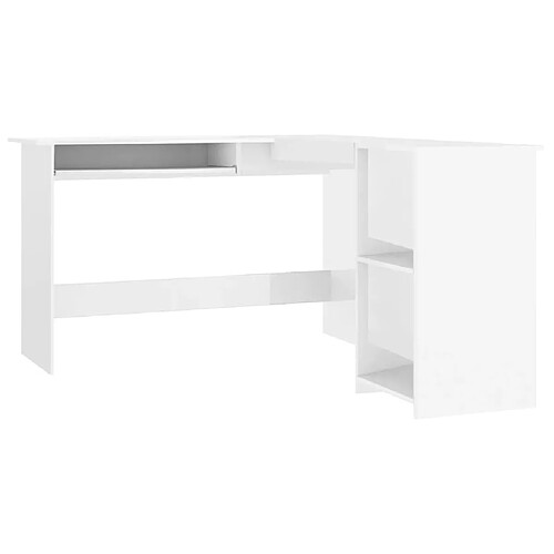 Maison Chic Bureau solide,Table de travail,Bureau d'ordinateur d'angle forme de L Blanc brillant 120x140x75cm Aggloméré -GKD74046