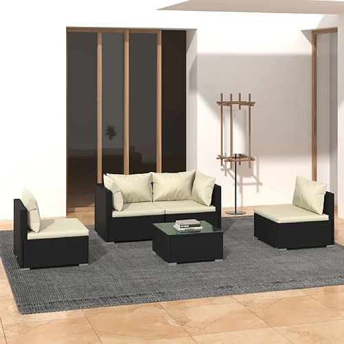 vidaXL Salon de jardin 5 pcs avec coussins Résine tressée Noir