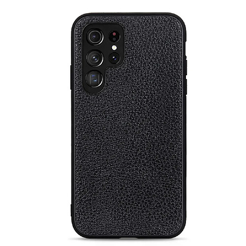 Coque en cuir véritable texture litchi noir pour votre Samsung Galaxy S22 Ultra