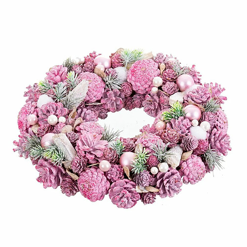 BigBuy Christmas Couronne de Noël Rose Multicouleur Plastique Foam 34 x 34 x 8,5 cm