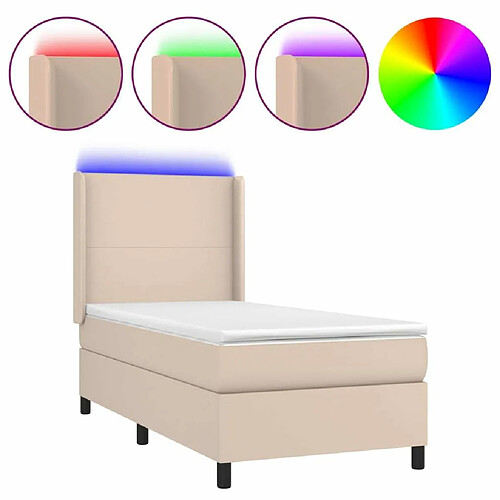 Maison Chic Lit adulte- Lit + matelas + LED,Sommier à lattes de lit matelas LED Cappuccino 100x200 cm -GKD19951