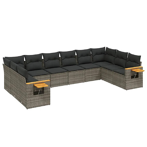 Maison Chic Salon de jardin avec coussins 10 pcs | Ensemble de Table et chaises | Mobilier d'Extérieur gris résine tressée -GKD50469