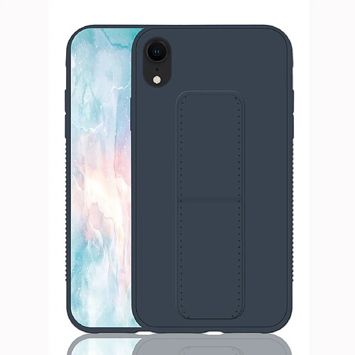 Wewoo Coque Rigide Pour iPhone XR Shockproof PC + TPU Housse de protection avec bracelet et support bleu foncé