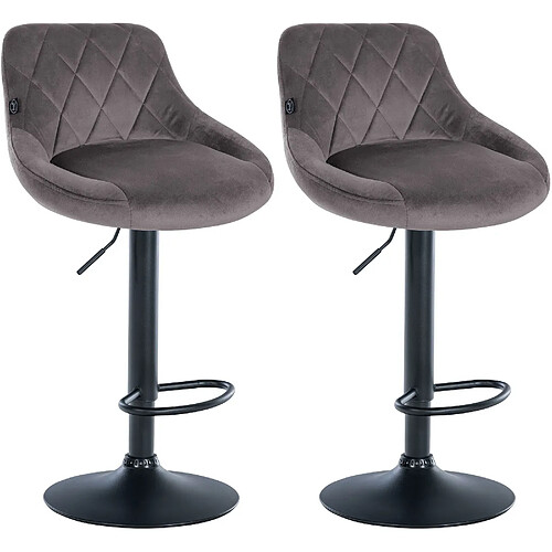 Decoshop26 Set de 2 tabourets de bar coutures décoratives losanges assise en velours gris et cadre en métal noir TDB10779