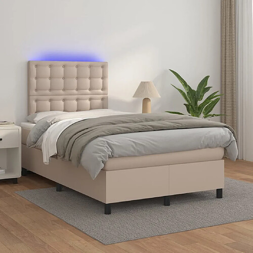 vidaXL Sommier à lattes de lit avec matelas LED Cappuccino 120x200 cm