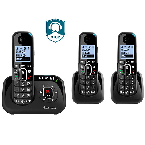 Amplicomms - Trio téléphone fixe senior Bigtel 1583