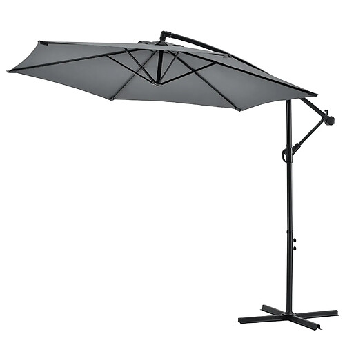 Helloshop26 Parasol déporté hexagonal avec manivelle inclinable imperméable UV diamètre 270 cm gris 03_0005912