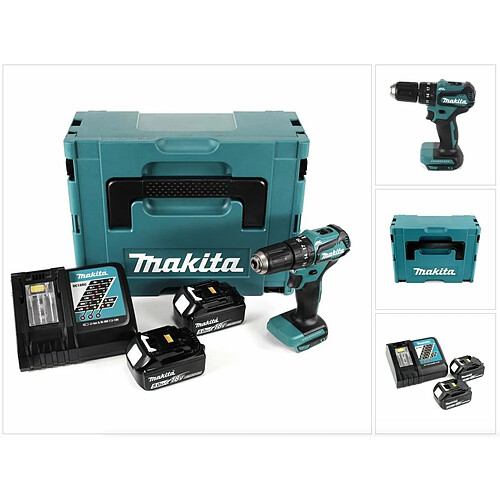 Makita DHP 483 RTJ 18 V Li-Ion Brushless Perceuse visseuse à percussion sans fil avec boîtier Makpac + 2x Batteries BL 1850 5,0 Ah + Chargeur DC18RC