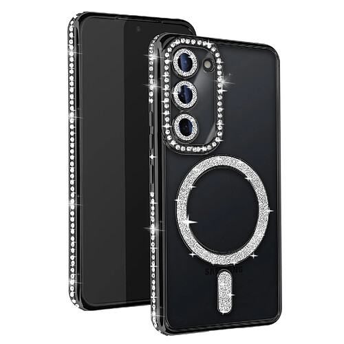 Avizar Coque Diamant pour Samsung Galaxy S23 MagSafe Contour Strass Noir