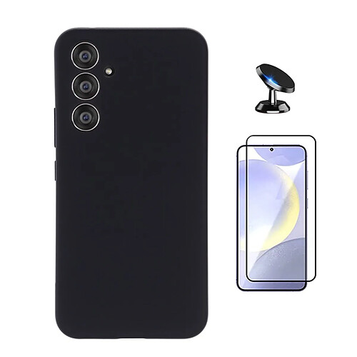 Kit De Film En Verre Trempé À Couverture Complète 5D + Couvercle En Silicone Liquide + Support Magnétique Phonecare Pour Samsung Galaxy S24 FE - Noir