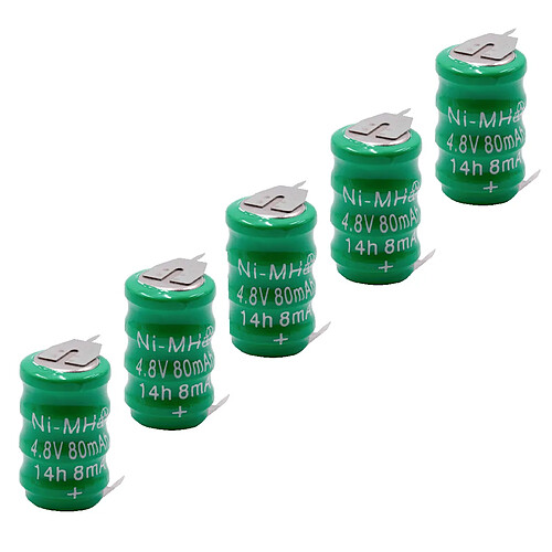 vhbw 5x NiMH pile bouton de remplacement pour type V80H 3 épingles 80mAh 4,8V convient pour les batteries de modélisme etc.