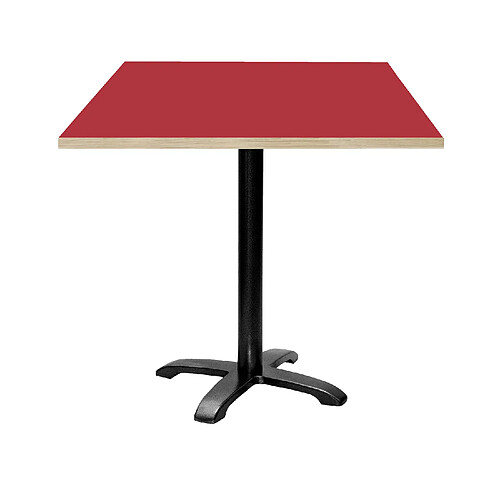 Restootab Table 70x70cm - modèle Bazila rouge chants bois