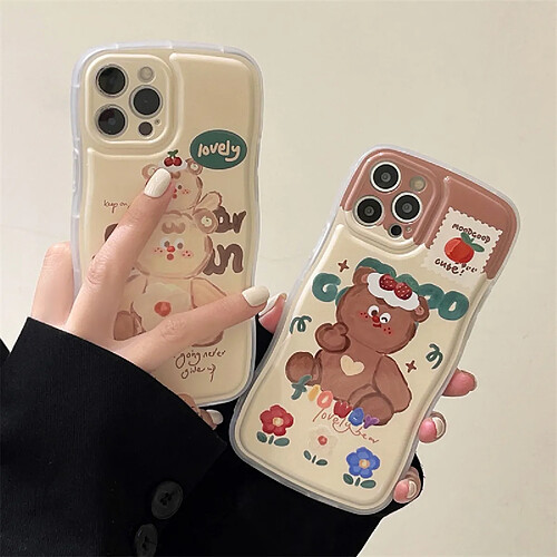 GUPBOO Étui pour iPhone13 étui de téléphone portable créatif pour femmes avec peinture à l'huile ours fraise