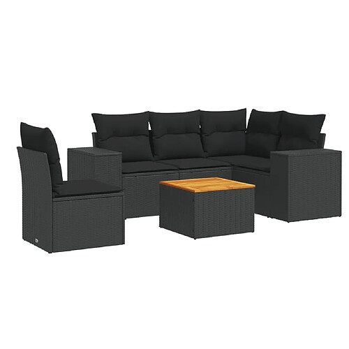 Maison Chic Salon de jardin 6 pcs avec coussins | Ensemble de Table et chaises | Mobilier d'Extérieur noir résine tressée -GKD34016