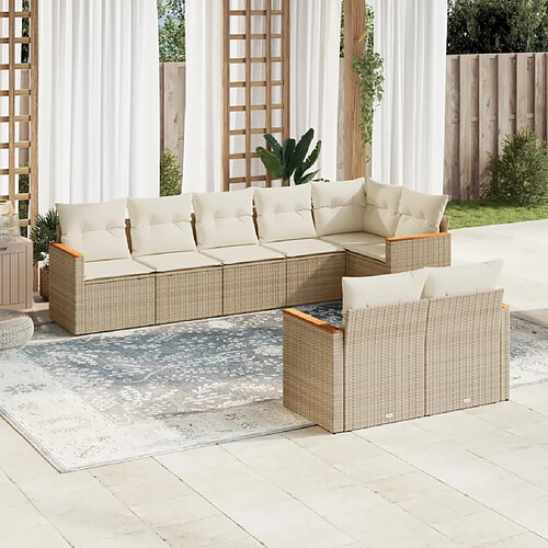 vidaXL Salon de jardin avec coussins 8 pcs beige résine tressée