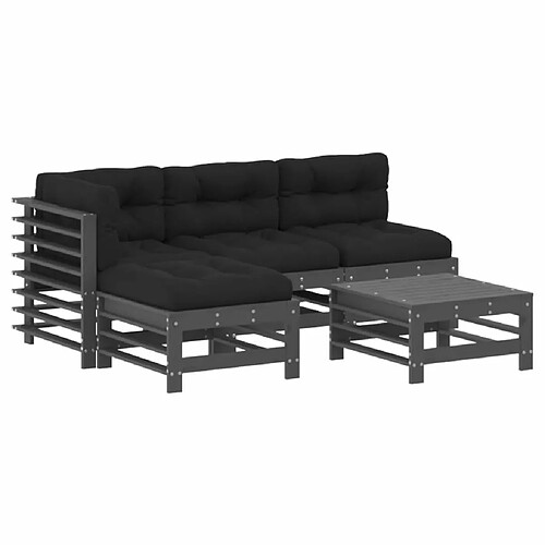 Maison Chic Salon de jardin 5 pcs + coussins - Mobilier/Meubles de jardin - Table et chaises d'extérieur gris bois massif -MN78017