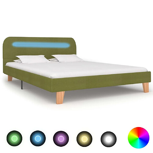 Maison Chic Lit adulte - Cadre de lit avec LED,Structure du lit Contemporain Vert Tissu 140 x 200 cm -MN53188