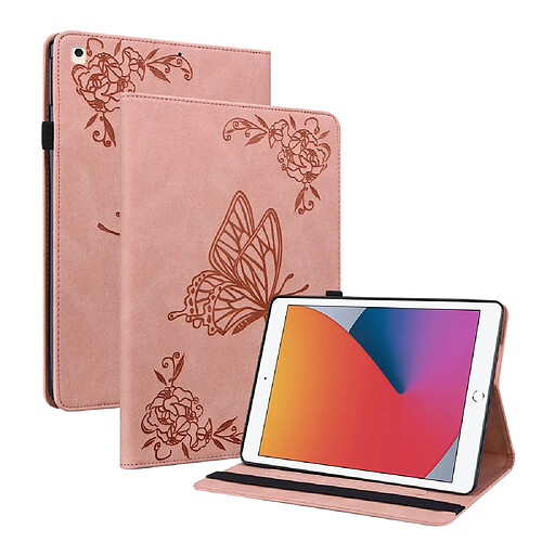 Etui en PU motif fleur et papillon avec porte-cartes et support rose pour votre Apple iPad 10.2 (2021)/(2020)/(2019)