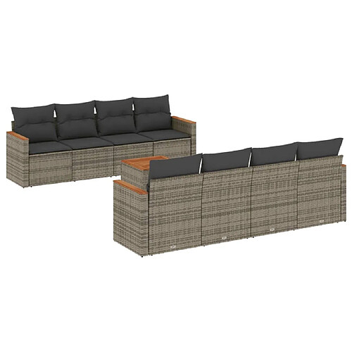 Maison Chic Salon de jardin 9 pcs avec coussins | Ensemble de Table et chaises | Mobilier d'Extérieur gris résine tressée -GKD86861