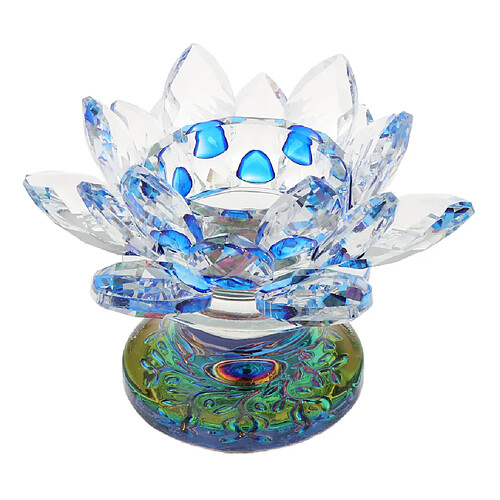 7 couleurs bouddhiste cristal lumière de thé en verre fleur de Lotus porte-bougie bleu