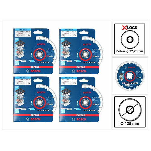 Bosch Expert X-LOCK Disque à tronçonner diamant pour métal, 125 x 22,23 mm pour meuleuse d'angle X-LOCK, 4 pcs. (4x 2608900533)