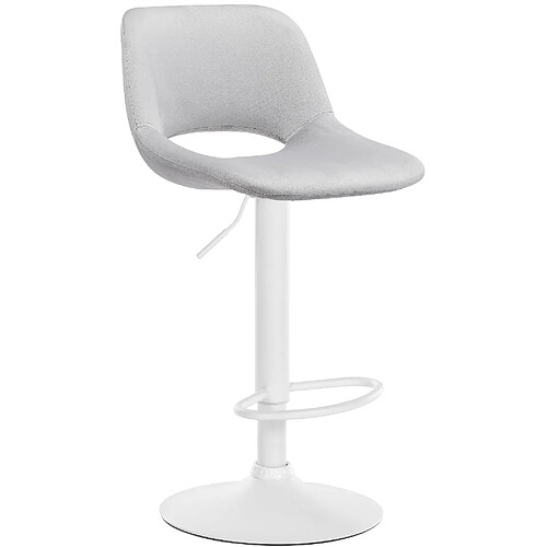 Decoshop26 Tabouret de bar chaise haute x1 avec repose-pieds en velours gris clair piètement métallique blanc 10_0004607