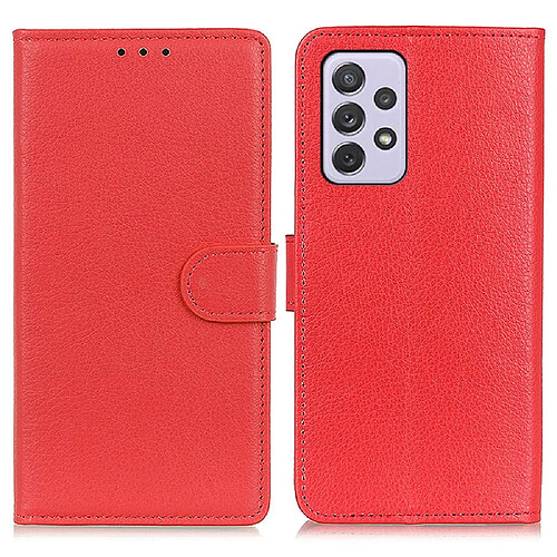 Etui en PU texture litchi, fermoir aimanté, antichoc avec support rouge pour votre Samsung Galaxy A73 5G