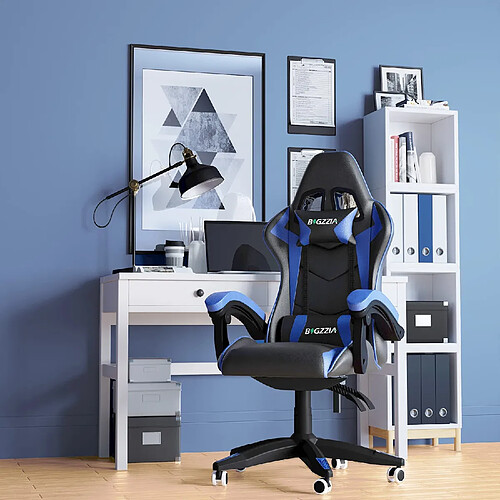 RATTANTREE Chaise de Gaming Ergonomique, Fauteuil gamer, Dossier Inclinable à 155, avec Lombaire&Appui-Tête Appui, chaise gamer, PU Cuir Chaise Bureau, fauteuil gamer, chaise bureau gaming, Noir Bleu