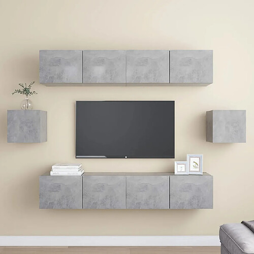 vidaXL Ensemble de meubles TV 6 pcs Gris béton Bois d'ingénierie