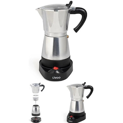 Livoo Cafetière italienne électrique Grise INOX 6 tasses socle pivotant à 360° témoin lumineux