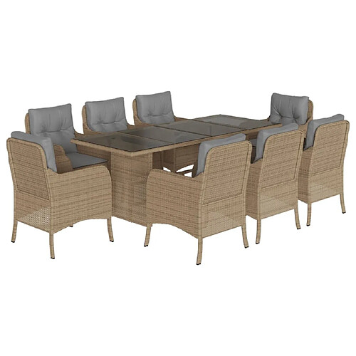 Maison Chic Ensemble à manger d'extérieur 9 pcs avec coussins,Salon de jardin,Mobilier de jardin beige Poly rotin -GKD604375