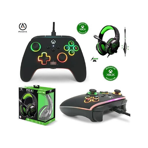 Power A Manette XBOX ONE-S-X-PC SPECTRA INFINITY Lumineuse Noire LED RGB EDITION Officielle + Casque Gamer SPIRIT OF GAMER XBOX ONE-S-X-PC