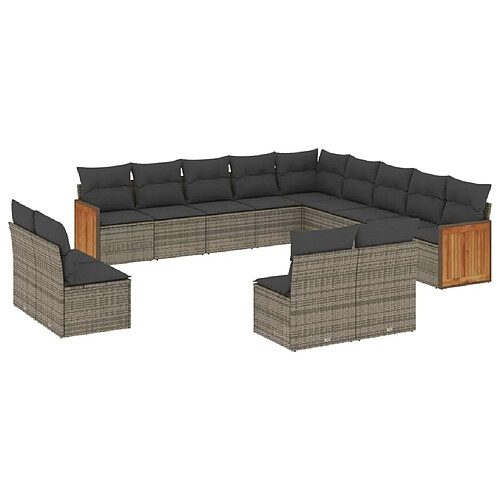 Maison Chic Salon de jardin avec coussins 13 pcs | Ensemble de Table et chaises | Mobilier d'Extérieur gris résine tressée -GKD24833