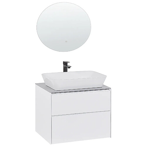 Beliani Meuble vasque avec miroir et cabinet blanc MANZON