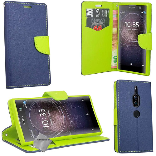 Htdmobiles Housse etui portefeuille pour Sony Xperia XZ2 Premium + verre trempe - BLEU / VERT