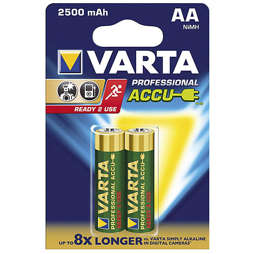 Lot de 2 piles alcaline type hr6 1.2 volts rechargeables - 5716101402 - VARTA