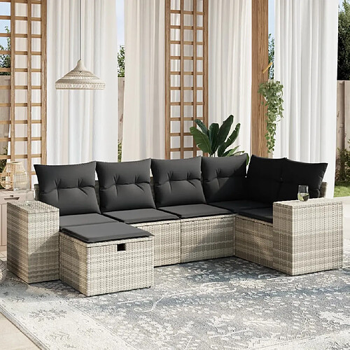 vidaXL Salon de jardin 6 pcs avec coussins gris clair résine tressée