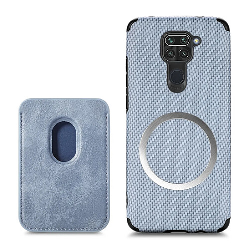 Coque en TPU + PU texture fibre de carbone avec porte-carte, bleu pour votre Xiaomi Redmi Note 9 (MTK Helio G85)/Redmi 10X 4G