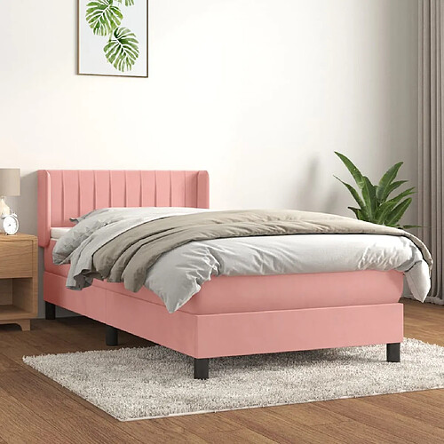 vidaXL Sommier à lattes de lit avec matelas Rose 100x200 cm Velours