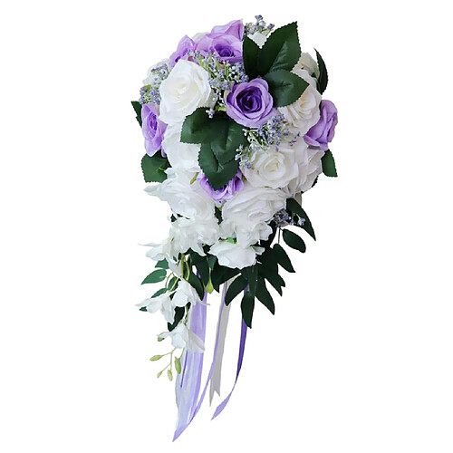 Mariage Main Bouquet De Mariée Tenant Des Fleurs Artificielles Blanc + Violet