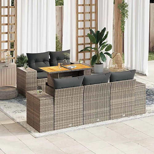 vidaXL Salon de jardin 6 pcs avec coussins gris résine tressée