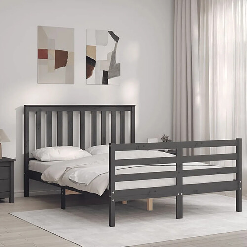 Maison Chic Lit adulte - Cadre Structure de lit avec tête de lit Contemporain gris 140x190 cm bois massif -MN85709