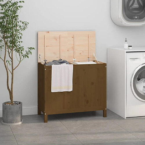 vidaXL Boîte à linge Marron miel 88,5x44x76 cm Bois massif de pin