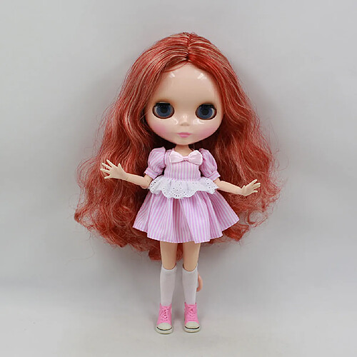 belle robe à manches courtes dentelle rayée jupe pour 1/6 blythe poupée tenue rouge