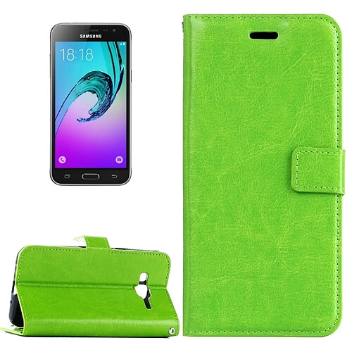 Wewoo Housse Étui vert pour Samsung Galaxy J3 2016 / J310 Crazy Horse Texture horizontale Flip en cuir avec boucle magnétique et titulaire fentes cartes porte-monnaie cadre photo