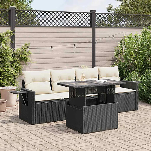 vidaXL Salon de jardin 5 pcs avec coussins noir résine tressée