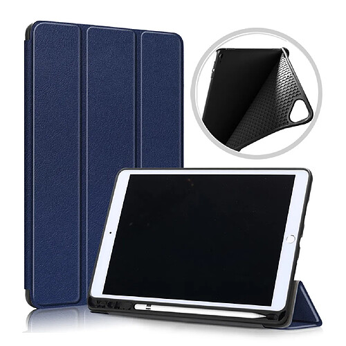 Etui en PU + TPU avec support tripliure et porte-stylet bleu foncé pour votre Apple iPad 10.2 (2019)