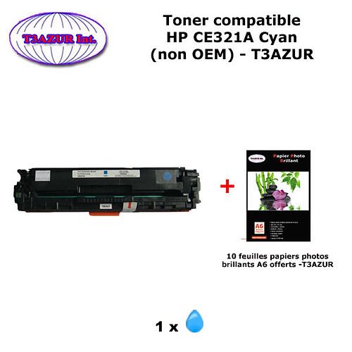 Toner générique HP CE321A pour HP LaserJet Pro CP1525 , CM1415 Cyan+ 10f papiers photos A6 -T3AZUR