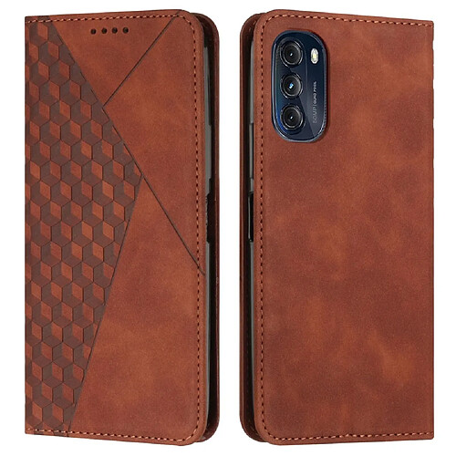 Etui en PU motif à losanges, fermeture automatique magnétique avec support et sangle pour votre Motorola Moto G52 4G/G82 5G - marron