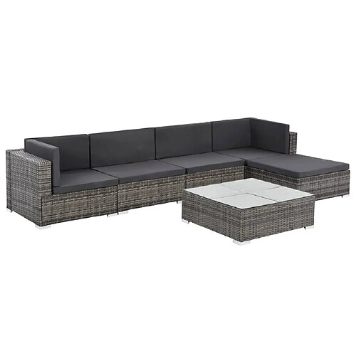 vidaXL Salon de jardin 6 pcs avec coussins résine tressée gris